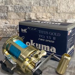 Okuma TITUS GOLD TG 15 II TWO SPEED Big Game Fishing Reel -XLNT PLUS in BOX -Loaded With SPECTRA LINE!!
