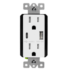 ENERLITES - USB Wall Outlet, USB-C and USB-A, 5amps, Tamper-Resistant 15A Duplex Receptacles - WHITE