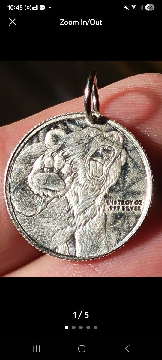 3g Pure Silver Grizzly Bear Pendant - New - 25mm 
