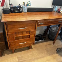 I Love Lamp. Vintage Mid Century Modern Solid Elm Hardwood Desk By LA Period Furniture