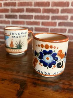 Vintage Ensenada Mexico Ceramic Mugs with glazed designs 🌵🌼