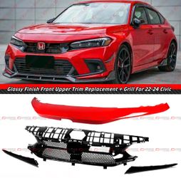 22-24 Honda Civic V-Style Rallye Red Upper Hood Trim + Grill