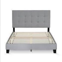 Unizone Full Size Bed Frame with Upholstered Headboard, Modern Tufting Style, Gray, New in Box