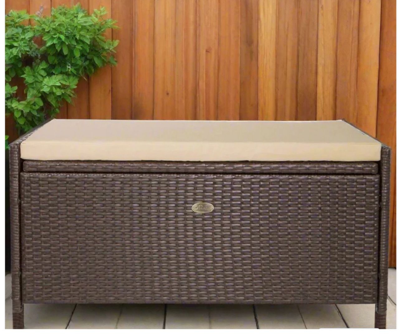 Barton Outdoor 60 Gallons Deck Box Cushion Seat Patio Storage Bench Shed Beige SKU: 97036