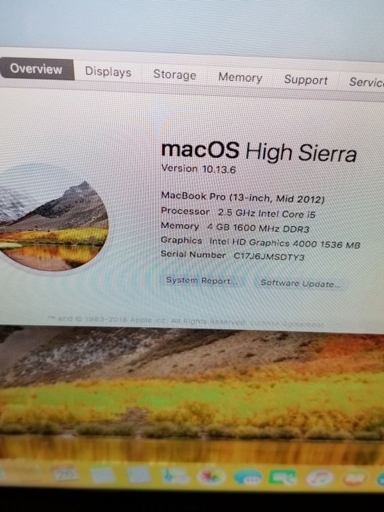 2012 Apple MacBook Pro 13.3" i5 2.5GHz 4GB RAM 120GB SSD SuperDrive Webcam WiFi macOS Catalina