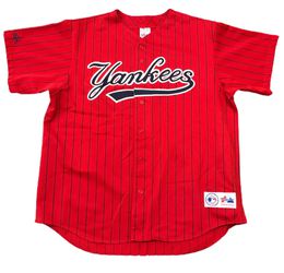 Vintage MLB 90s Majestic New York Yankees Pinstripe Red Baseball Jersey Sz  XXL for Sale in Tempe, AZ - OfferUp