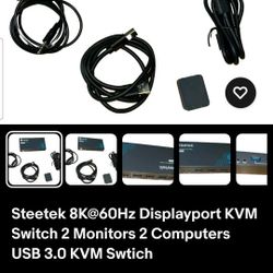 Steetek 8K@60Hz Displayport KVM Switch 2 Monitors 2 Computers USB 3.0 KVM Switch