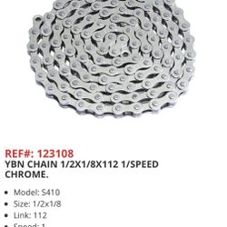 BRAND NEW YBN 1 SPEED CHROME BICYCLE CHAIN