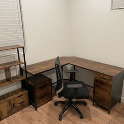 Corner Desk, Bookcase, Filing Cabinet And Chair