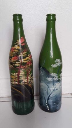 lot of 2 unique hand painted art decorative bottles $10 FIRM and for both!