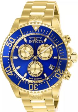 🔥 BRAND NEW INVICTA PRO DIVER MENS 47mm GOLD TONE STEEL BLUE DIAL
