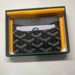 NEW Goyard Saint Sulpice Card Holder Wallet Black Leather Canvas + BOX