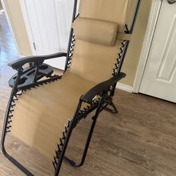 Beige Lounge Chair with Tray & Headrest