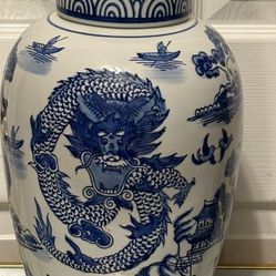 Blue And White Dragon Ginger Jar
