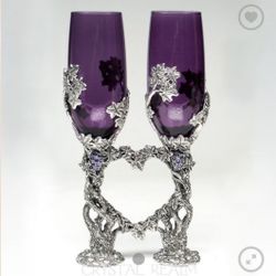 Amethyst Purple Crystal Vine Heart Champagne Flutes