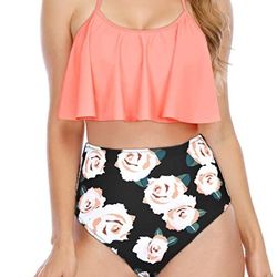 Women’s High Waisted Tummy Control Flounce Bikini Set Two Piece