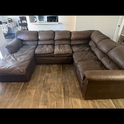 Oversized Brown Leather Couch With Ottoman