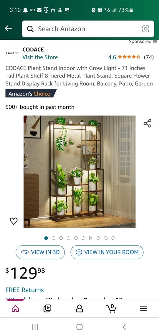CODACE Plant Stand Indoor with Grow Light #237