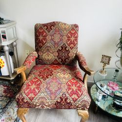 Hollywood Regency Glam Brocade Upholstered Accent arm chair .