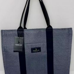 NEW London Fog Collection Canvas Zippered Tote Bag Gray/Black Denim