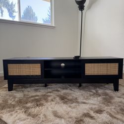 TV Stand With Sliding Rattan Doors 