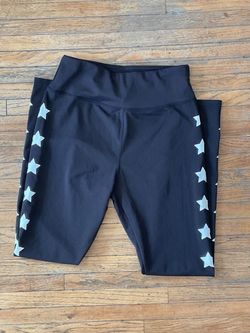 Black Biker Shorts with Silver Star Print