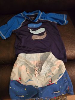 3t Carter's swim shorts and Cat & Jack rash guard