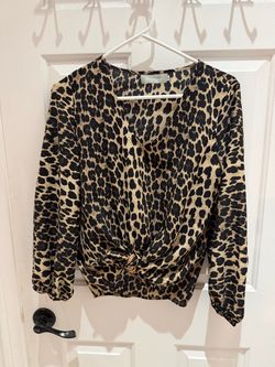 Leopard Print Long Sleeve Wrap Top
