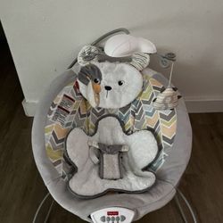Fisher-Price Sweet Snugapuppy Deluxe Bouncer, portable bouncing baby seat with overhead mobile, music, and calming vibrations