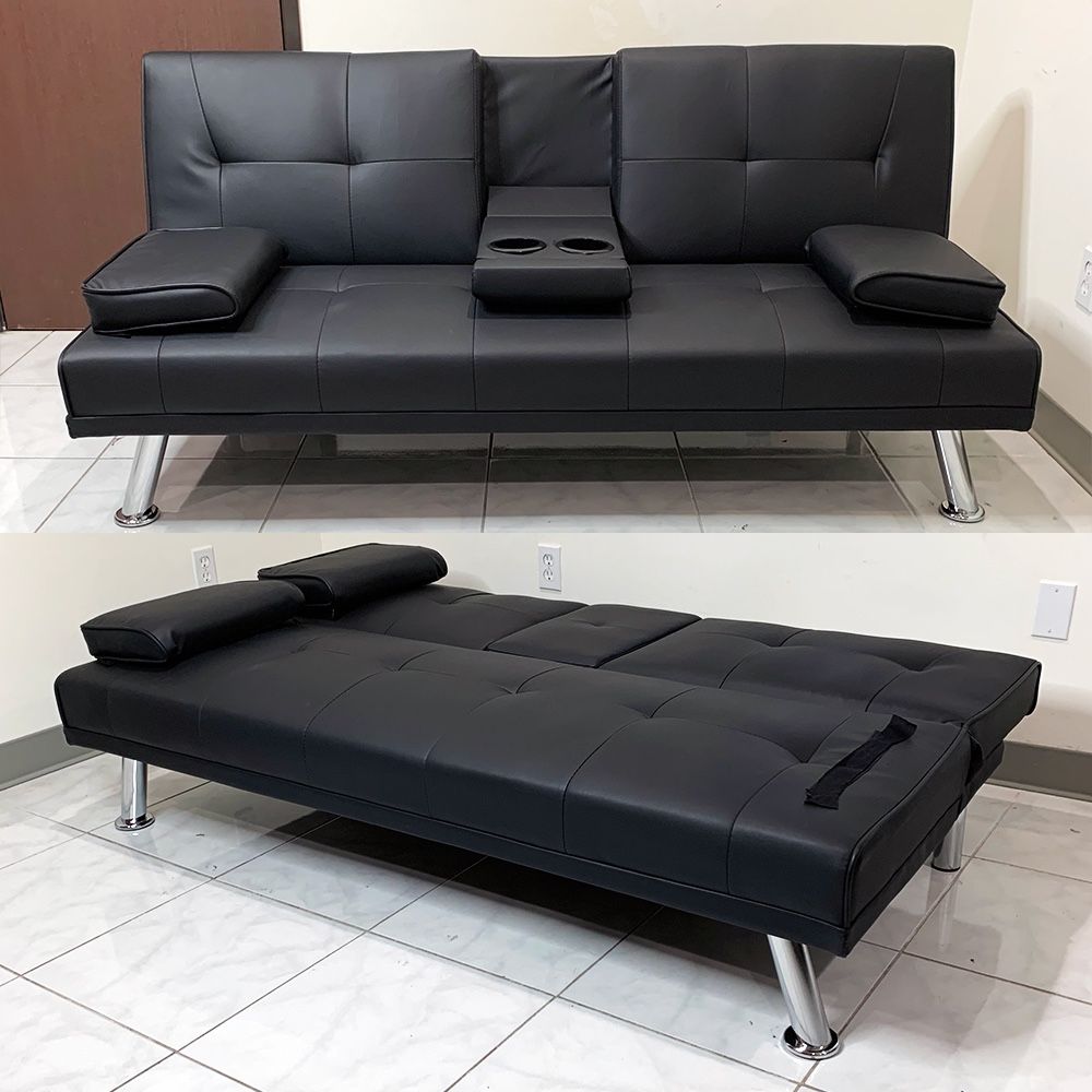 Brand New $155 Futon Folding Sofa Bed 65x30x31” PU Leather w - Main Image