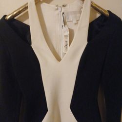 CUSHINE ET OCHS Black And White Long Sleeve Color Block Mini Dress 