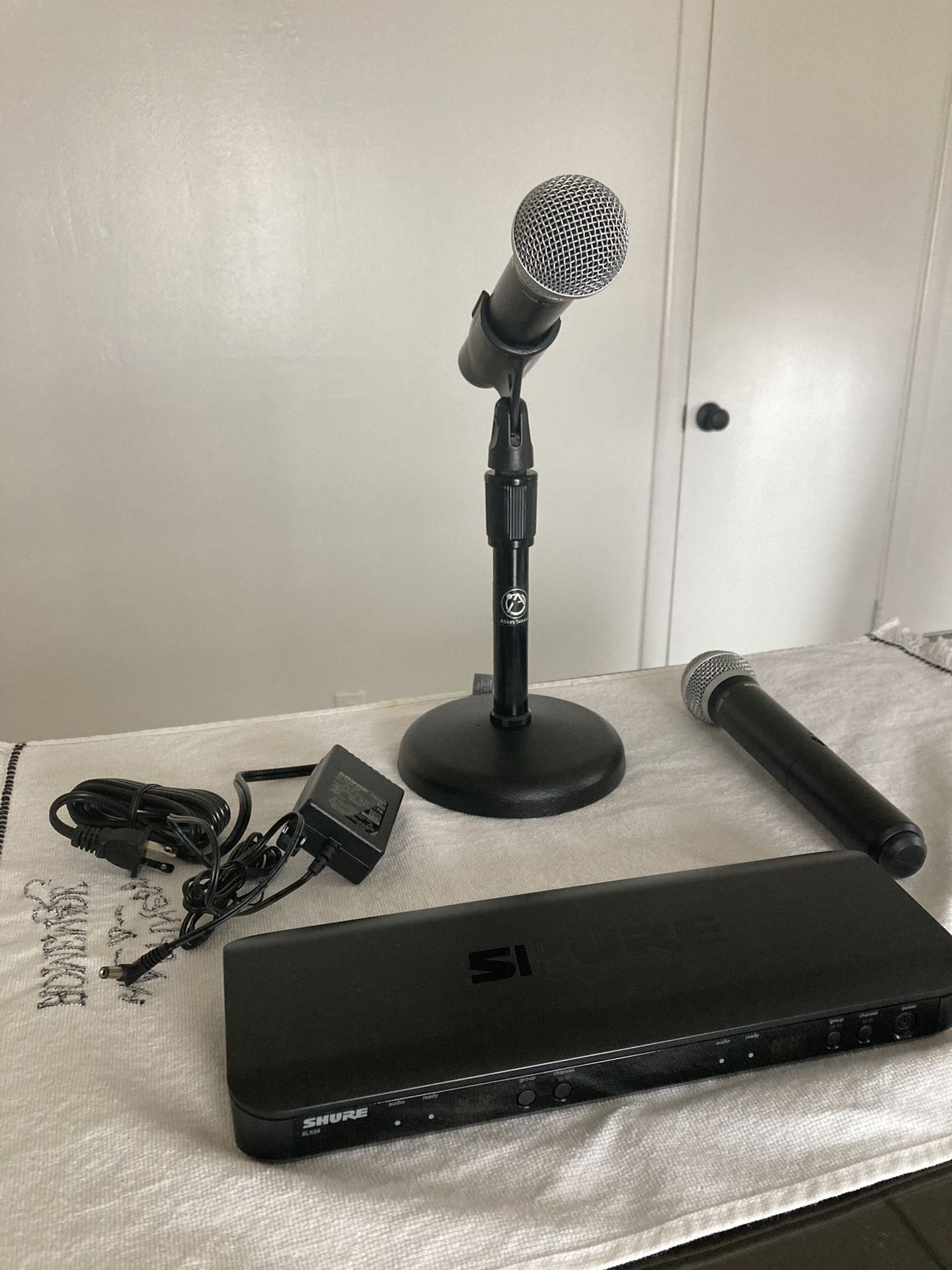 Shure PG58 With Duel Channel Transmitter And Stand