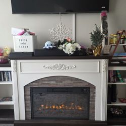 72" W Farmhouse TV Stand with Electric Fireplace & Storage