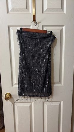 Black Sequin Fringe Mini Skirt