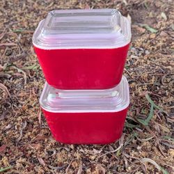 Vintage Pyrex Primary Red Refrigerator Dishes Pair | 501-B Lids | MCM Fair