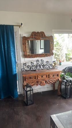 Diego Rivera inspired hand engraved mirror and table
