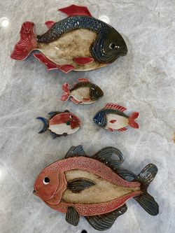 Vintage Pier 1 Imports Porcelain Fish Serving Set - 5 Pieces Mint Condition