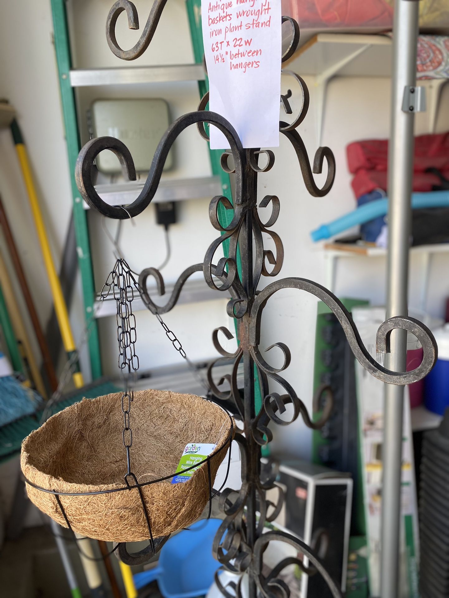 Vintage Wrought Iron 5 Ft. Tall Plant Stand for Hanging Baskets for ...