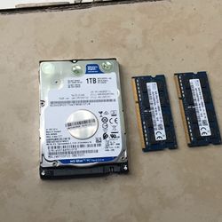 Slim Hardrive 1TB and 16gb Pc3L for Laptop Working Good Window 10 installed 