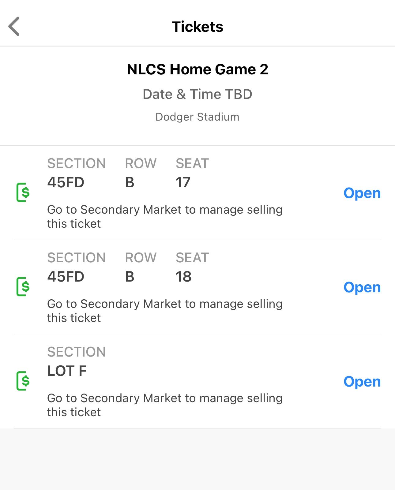 Dodgers NLCS Home Game 2 Field Level Tickets