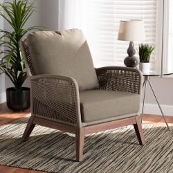 Jennifer Mid-Century Transitional Grey Woven Rope Mahogany Accent Chair