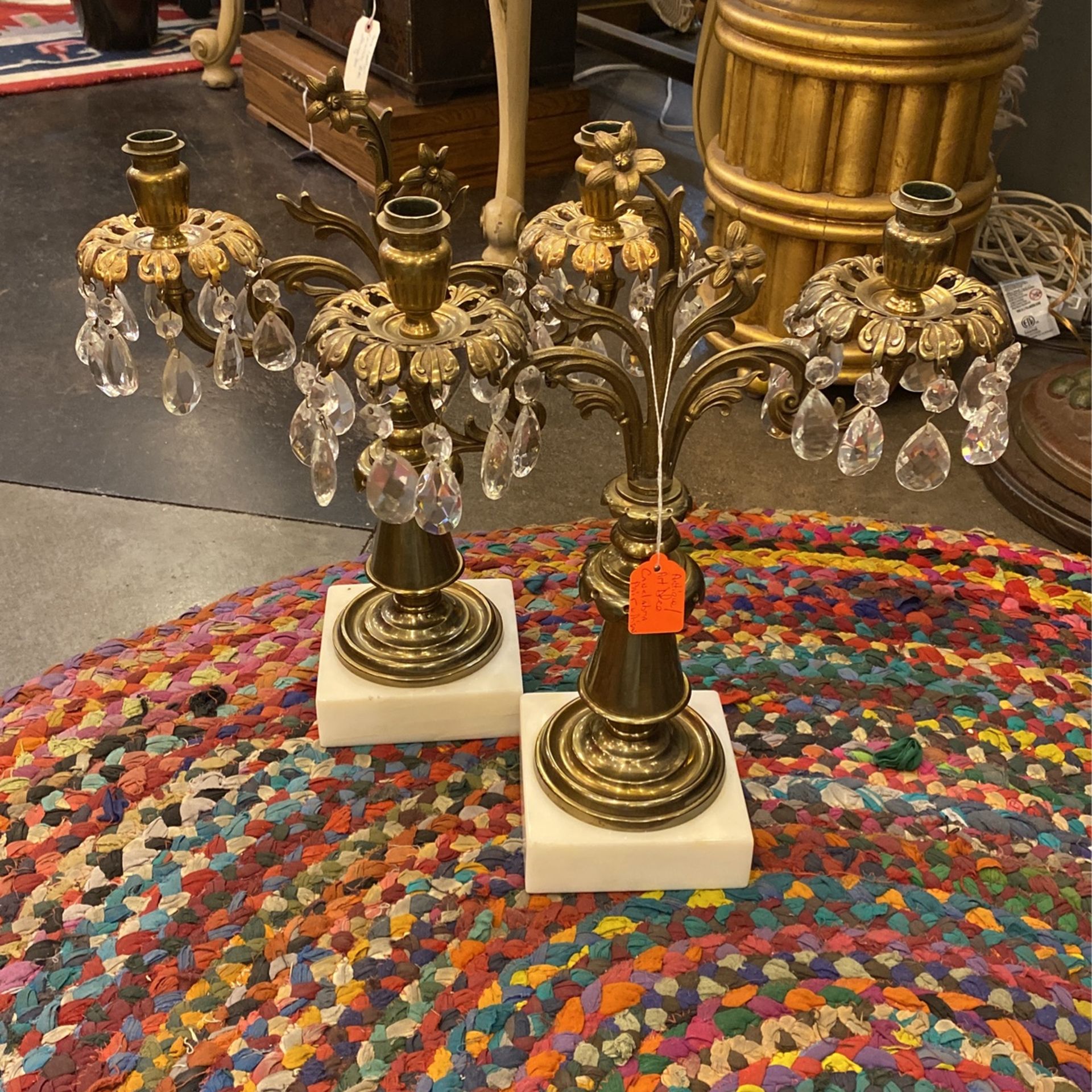 Antique Candelabra Pair With Prisa