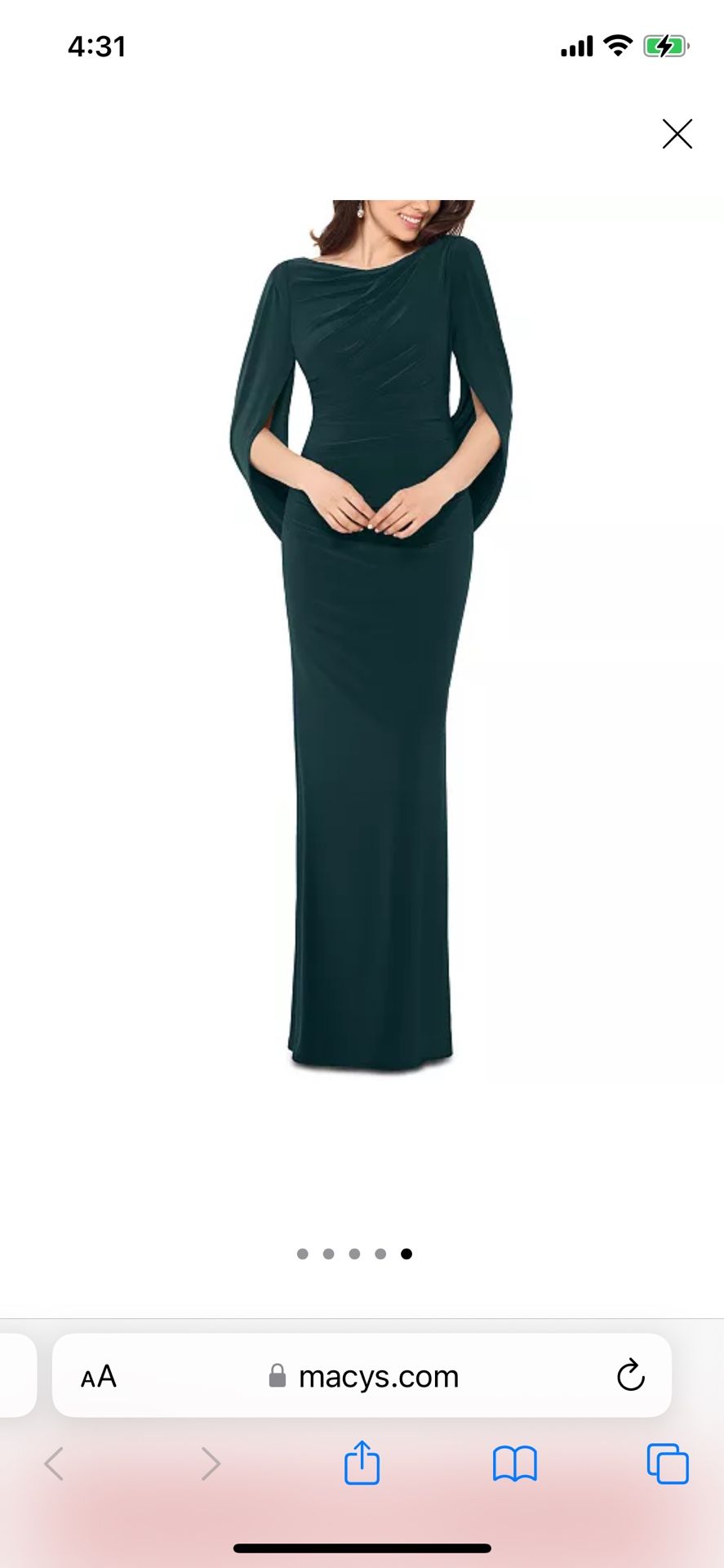 New Betsy & Adam Long Green Cape Gown