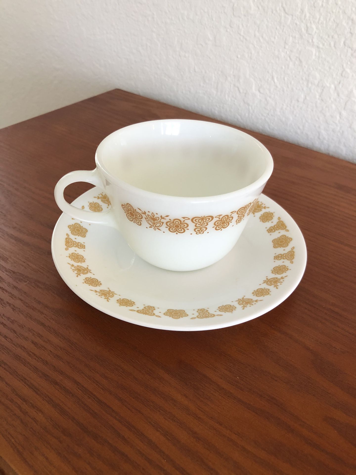 Vintage Pyrex Butterfly Gold Coffee Cup And Saucer