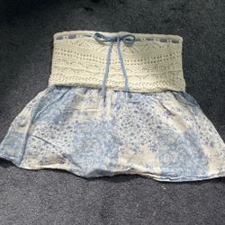 blue and white floral tube top