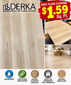 VINYL PLANK FLOORING – WATERPROOF – CLICK & LOCK – $1.59 SqFt