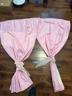 Pink Curtain Panels with Tie-Back Ribbons