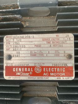General electric motor 7.5 HP