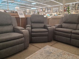 Powered Reclining Sofa Loveseat Set with Storage.