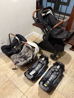 Nuna Stroller + 2 PIPA rx Infant Car Seats + 2 Bases